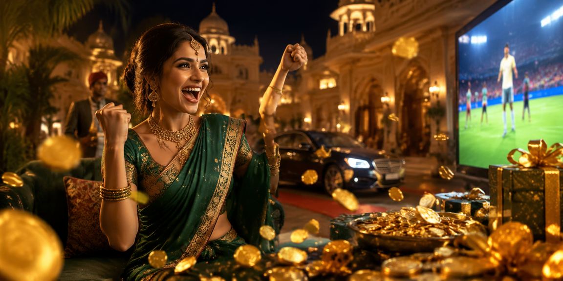 Indian woman using mobile casino app in saree